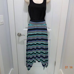 Joe B by Joe Benbasset Handkerchief Skirt -Striped Blue Black Teal, Size M, NWT